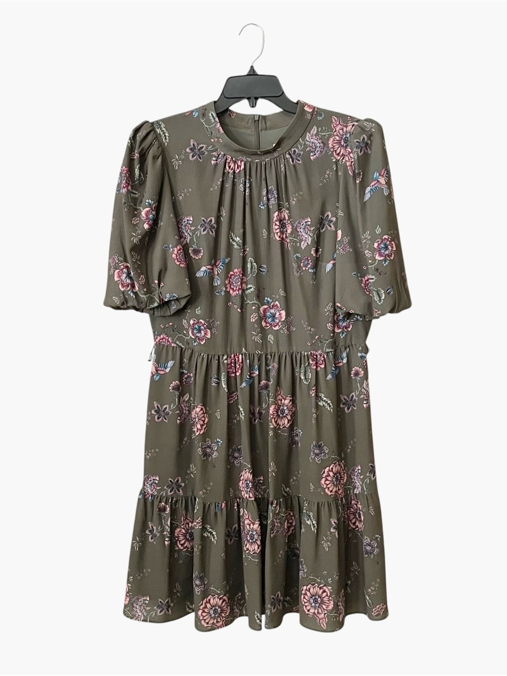 Eliza J Dress Women's Size 14 Green Floral Fit Flare Puff Sleeves Cocktail Boho